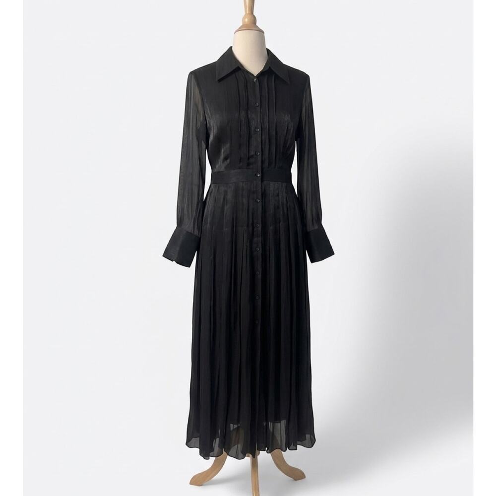 Massimo Dutti Black Pleated Maxi Shirt Dress – Women's Size US 6 / EUR 38